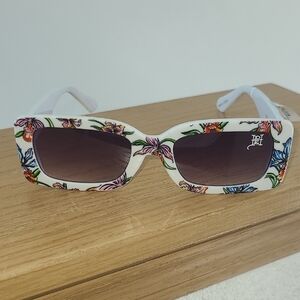 Ed Hardy White Sunglasses Floral Pattern Rectangular Design